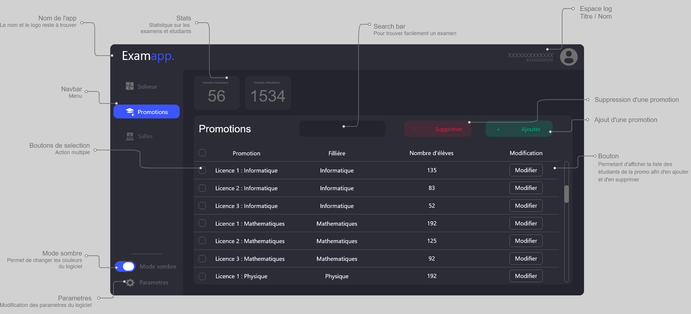 Screen of ExamApp project